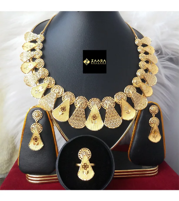 Picture of Forming Gold Plated 1.5 Gram Gold Color Polish  Necklace Set With Earrings, Finger Ring- 1 Pieces For Women