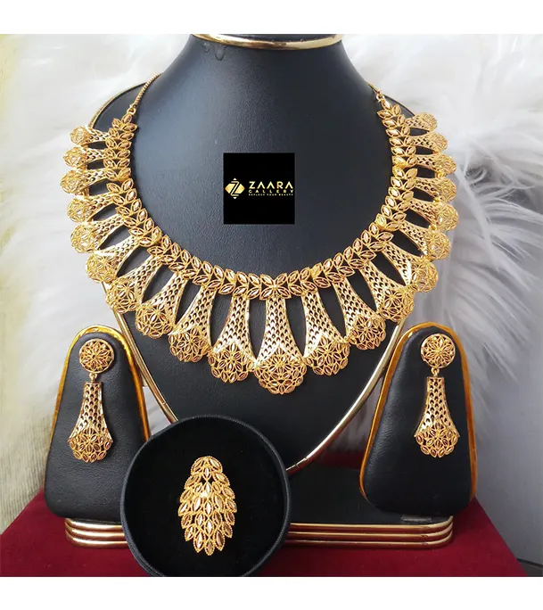Picture of Forming Gold Plated 1.5 Gram Gold Color Polish  Necklace Set With Earrings, Finger Ring- 1 Pieces For Women