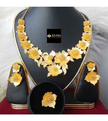 Picture of Forming Gold Plated 1.5 Gram Gold Color Polish  Necklace Set With Earrings, Finger Ring- 1 Pieces For Women