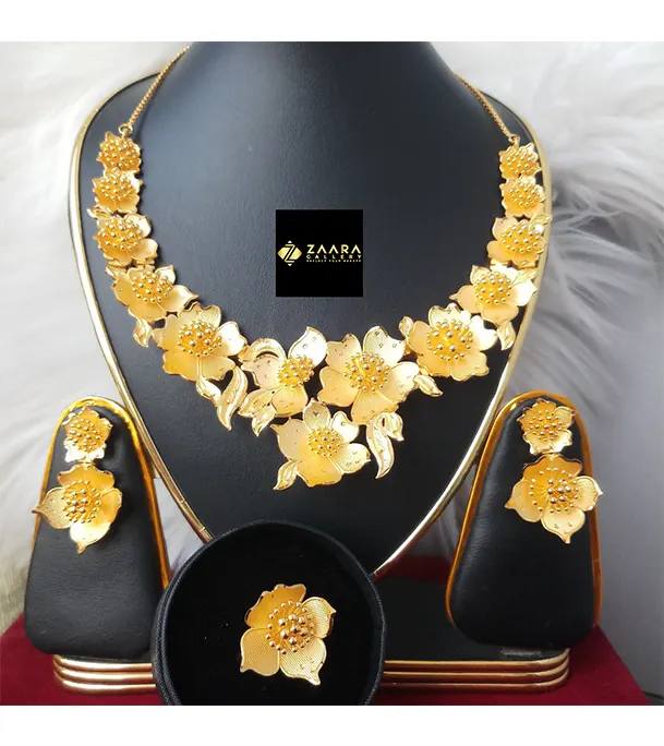 Picture of Forming Gold Plated 1.5 Gram Gold Color Polish  Necklace Set With Earrings, Finger Ring- 1 Pieces For Women