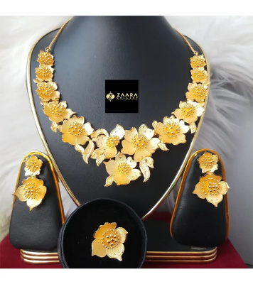 Picture of Forming Gold Plated 1.5 Gram Gold Color Polish  Necklace Set With Earrings, Finger Ring- 1 Pieces For Women