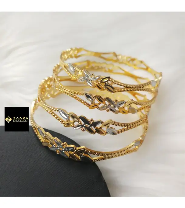 Buy City Gold/ Gold Plated & Silver Plated Two-Tone Color Laser Cut Bangles - 4 Pieces at Best Price in Bangladesh