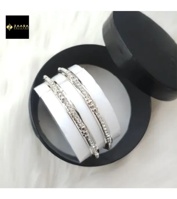 Buy Stone & Metal Grade-1 Quality Silver Color Bangles for Women-2 Pieces at Best Price in Bangladesh