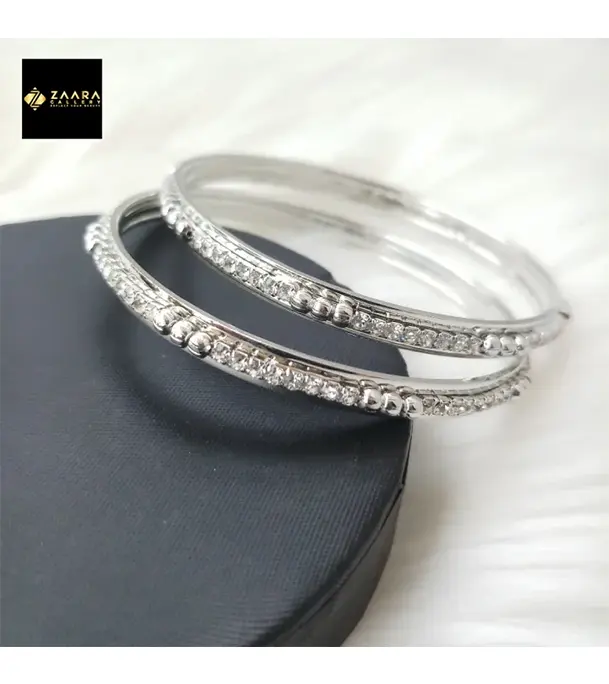 Buy Stone & Metal Grade-1 Quality Silver Color Bangles for Women-2 Pieces at Best Price in Bangladesh