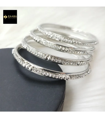 Buy Stone & Metal Grade-1 Quality Silver Color Bangles for Women-4 Pieces at Best Price in Bangladesh