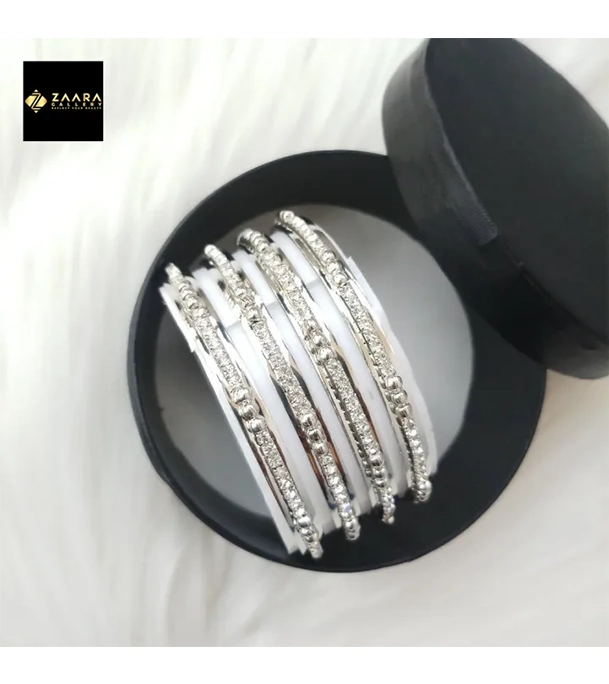 Buy Stone & Metal Grade-1 Quality Silver Color Bangles for Women-4 Pieces at Best Price in Bangladesh