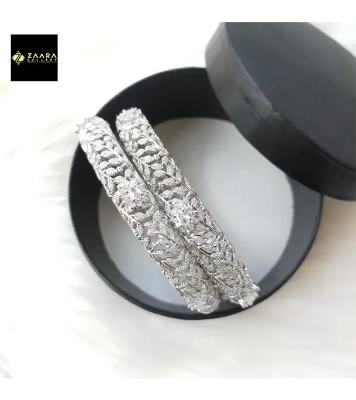 Buy Diamond Cut AD Stone (White) Silver Color Bangles for Women- 2 Pieces at Best Price in Bangladesh