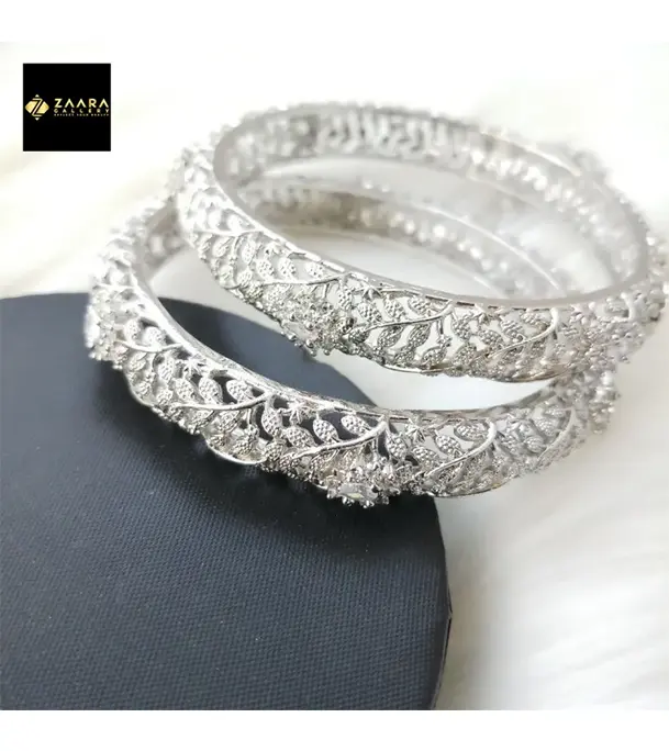 Buy Diamond Cut AD Stone (White) Silver Color Bangles for Women- 2 Pieces at Best Price in Bangladesh