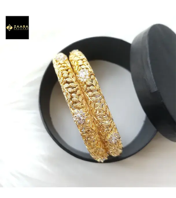 Buy Diamond Cut AD Stone (White) Golden Color Bangles for Women- 2 Pieces at Best Price in Bangladesh