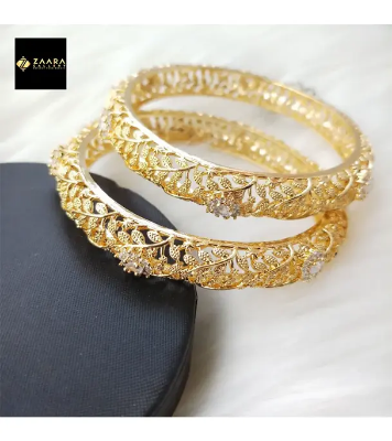 Buy Diamond Cut AD Stone (White) Golden Color Bangles for Women- 2 Pieces at Best Price in Bangladesh