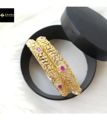 Buy Diamond Cut AD Stone (White) Golden Color Bangles for Women- 2 Pieces at Best Price in Bangladesh