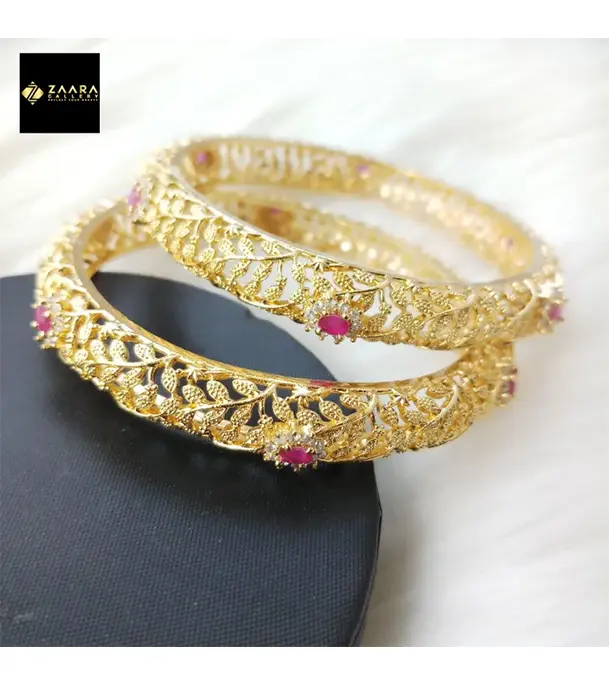 Buy Diamond Cut AD Stone (White) Golden Color Bangles for Women- 2 Pieces at Best Price in Bangladesh