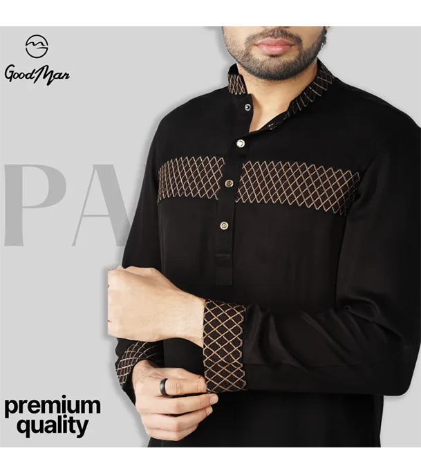 Buy GoodMan Premium Black  Color Semi Long Panjabi for Men at Best Price In Bangladesh