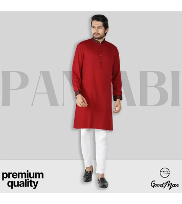 Buy GoodMan Premium Dark Red Color Semi Long Panjabi for Men at Best Price In Bangladesh