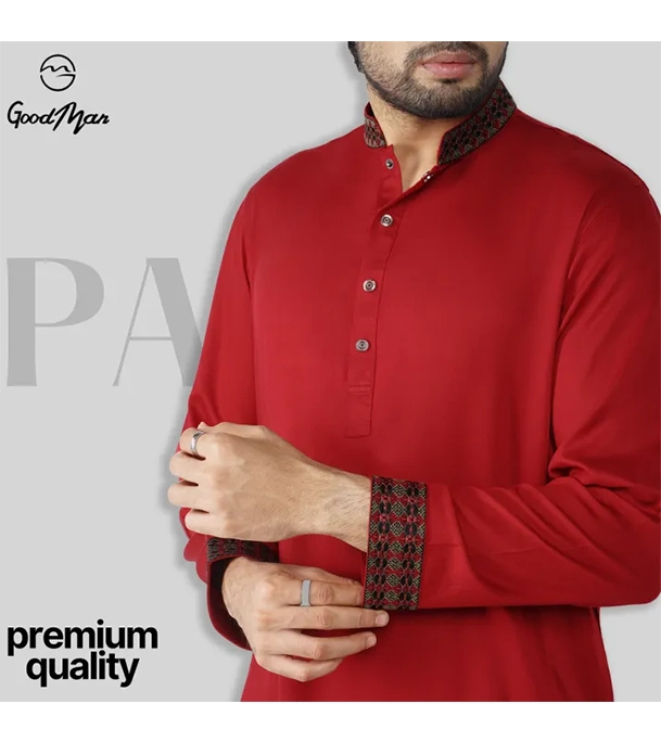 Buy GoodMan Premium Dark Red Color Semi Long Panjabi for Men at Best Price In Bangladesh
