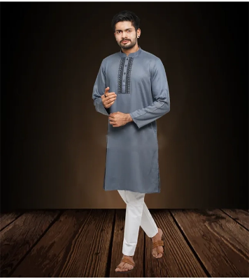 Buy GoodMan Premium Dark Ash Color Semi Long Panjabi for Men at Best Price In Bangladesh