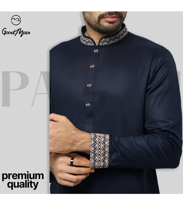 Buy GoodMan Premium Navy Blue Color Semi Long Panjabi for Men at Best Price In Bangladesh