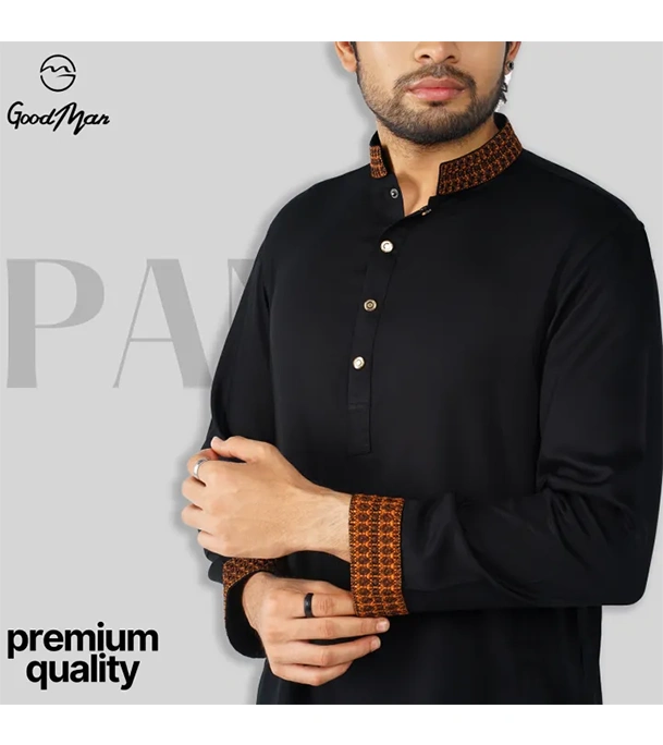 Buy GoodMan Premium Black Color Semi Long Panjabi for Men at Best Price In Bangladesh