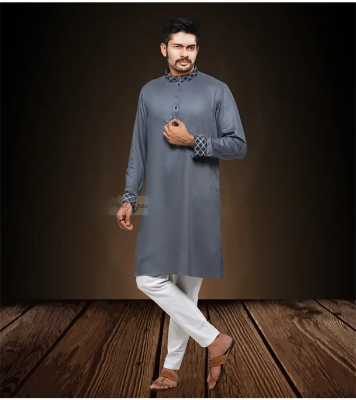 Buy GoodMan Premium Dark Ash Color Semi Long Panjabi for Men at Best Price In Bangladesh
