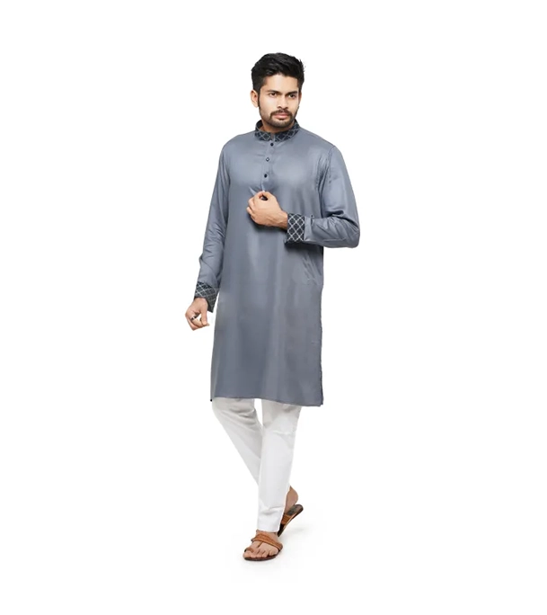 Buy GoodMan Premium Dark Ash Color Semi Long Panjabi for Men at Best Price In Bangladesh