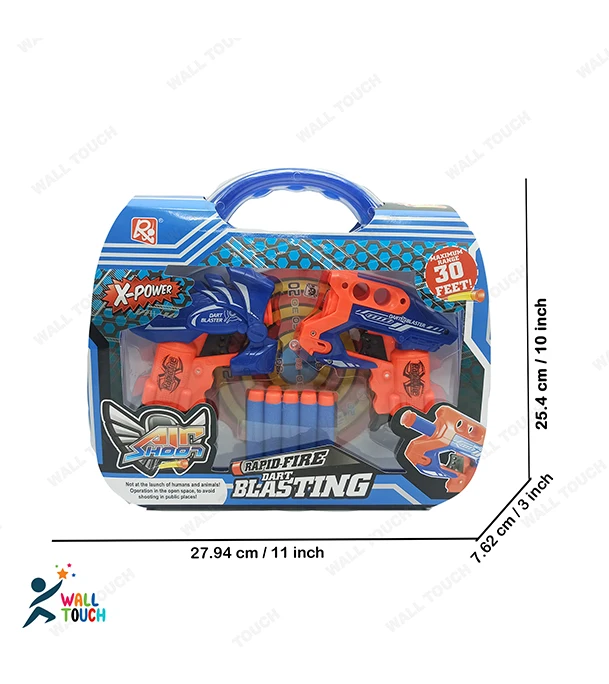 Buy X-Paower Rapid Fire Dart Blasting Air Shoot Plastic Soft Bullet Blaster Toy Double GUN With Suction Target Board For Kids at Best Price in Bangladesh