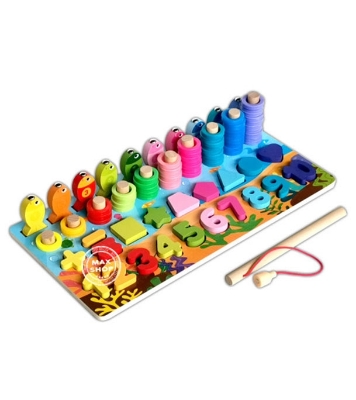Picture of Wooden Number Puzzle Board Toddler Educational Early Learning Fishing Toys