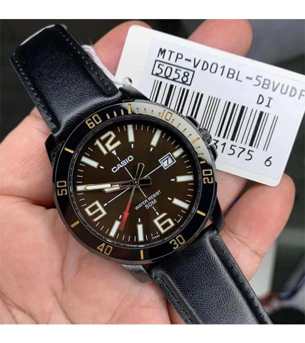 Buy Casio Enticer Date Black Belt Watch MTP-VD01BL-5BVUDF Online 