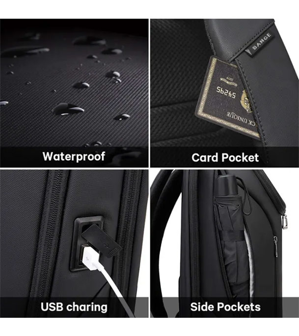 Buy BANGE BG 2517 Premium Backpack Anti Theft Water Repellent Fabric Laptop Bag With USB Charging Online
