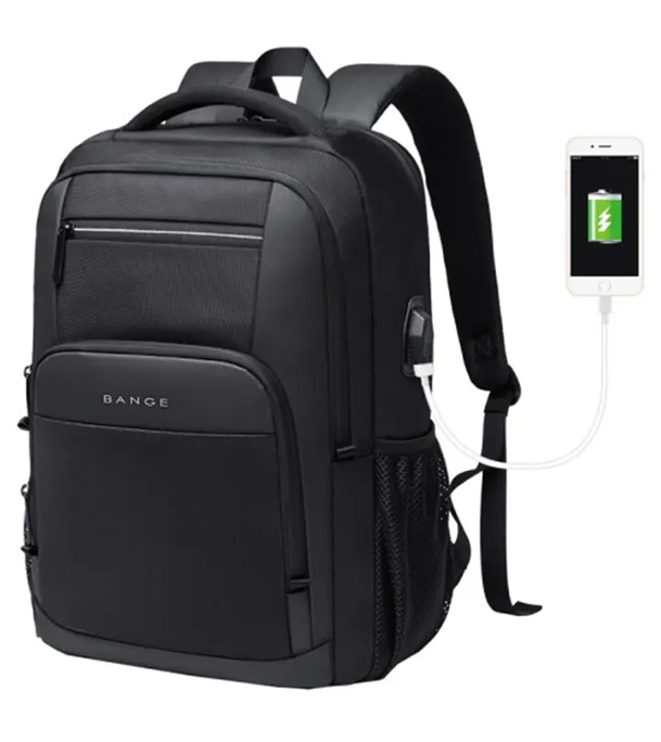 BANGE BG-1921 College Student Schoolbag Waterproof Business Computer Backpack with External USB Charging Port(Black)