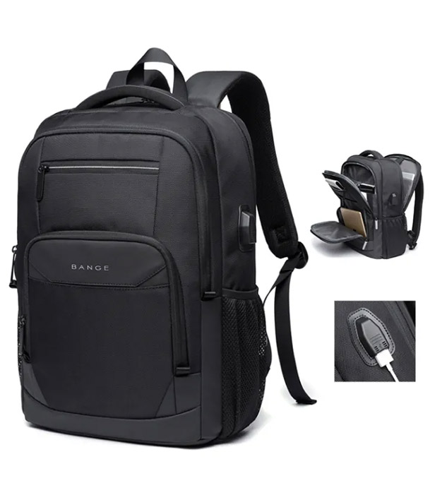 Bange BG-1922 16 inch Men Oxford Fabric Waterproof Backpack with USB Port(Black)