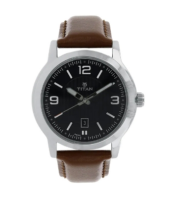 Picture of TITAN Black Dial Brown Leather Strap Watch