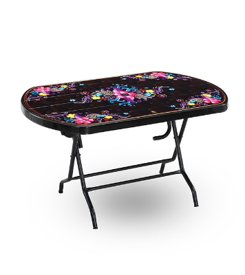 Buy Dining Table 4 Seat Semi Oval St/Leg Print Pink-SW Online at Best Price
