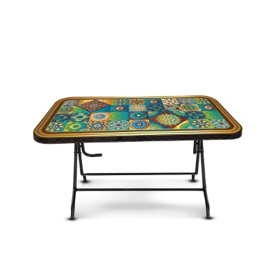 Buy Dining Table 6 Seat Semi Rtg SL Print Candid Black Online at Best Price