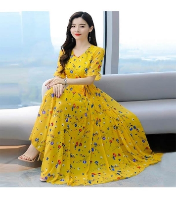 Picture of China Linen Printed One Pcs Long Gown 