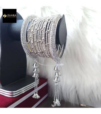 Picture of Gorgeous Stone Metal Jhumka Set Bangles (Silver) for Women (Imported from India)