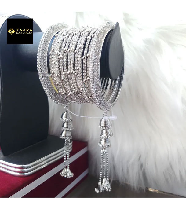Picture of Gorgeous Stone Metal Jhumka Set Bangles (Silver) for Women (Imported from India)