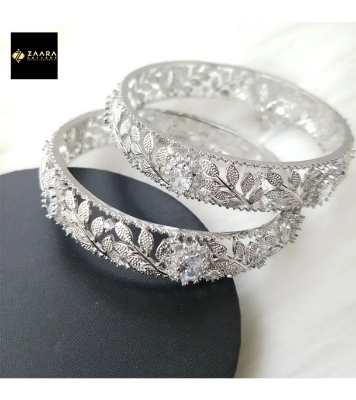 Picture of Diamond Cut AD Stone (White) Silver Color Bangles for Women (Imported from India)