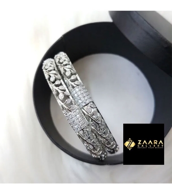 Diamond Cut AD Stone Silver Color Bangles for Women (Imported from India) at Best Price In Bangladesh