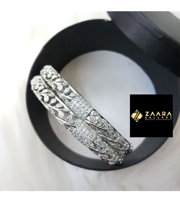 Diamond Cut AD Stone Silver Color Bangles for Women (Imported from India) at Best Price In Bangladesh