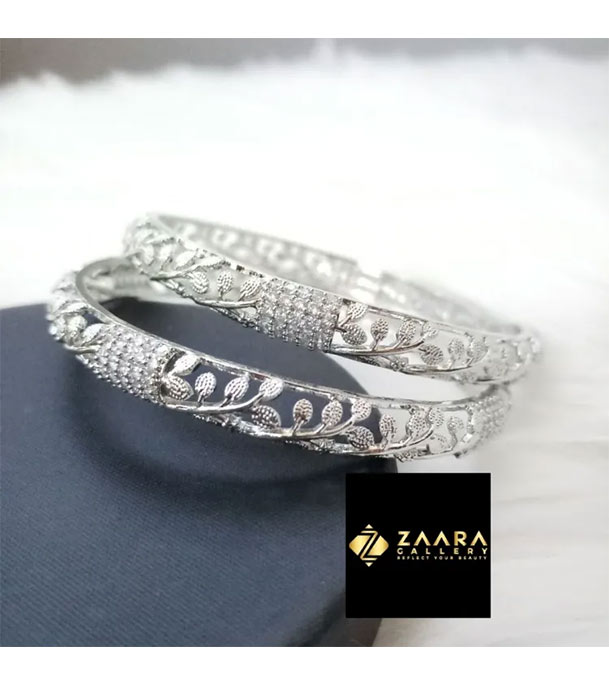 Diamond Cut AD Stone Silver Color Bangles for Women (Imported from India) at Best Price In Bangladesh