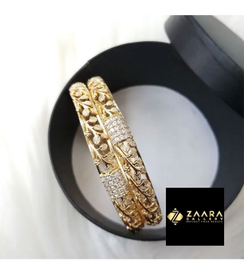 Picture of Diamond Cut AD Stone Gelden Color Bangles for Women (Imported from India)