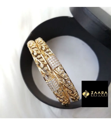 Picture of Diamond Cut AD Stone Gelden Color Bangles for Women (Imported from India)
