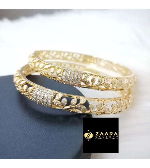 Picture of Diamond Cut AD Stone Gelden Color Bangles for Women (Imported from India)