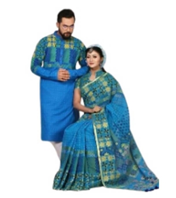 Picture of  Block Print Couple Set Sharee with Panjabi
