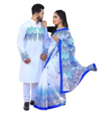 Picture of Block Print Couple Set Sharee with Panjabi