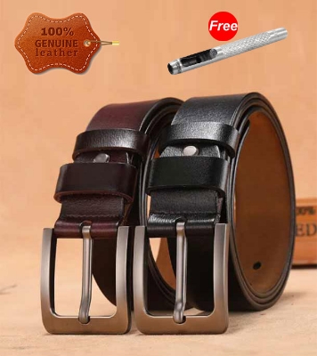 Buy 2 Pcs Square Style Genuine Leather Belt Combo with Free Punch Machine t at Best Price In Bangladesh