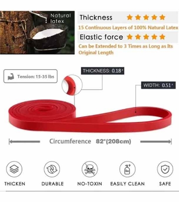 Picture of Resistance Band Thera bands Red Color For Pull up, Warm up, Exercise Body Stretching, Fitness Training, Flexibility, and Powerlifting