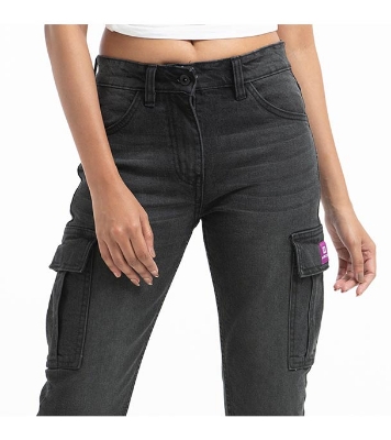 Buy Denim Cargo Jeans Pant for Women Black Online at Best Price