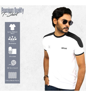 Picture of SMUG Stylish T-shirt Comfortable - New Contrast Design - White