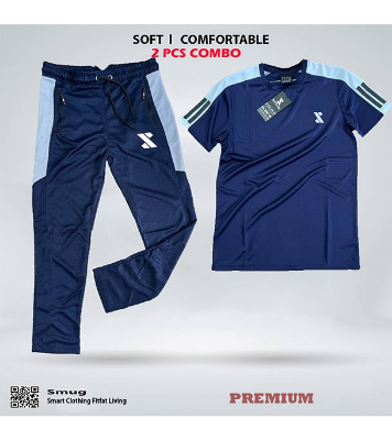 Picture of SMUG Stylish Navy blue T shirt and Trouser Set For men - Soft and Comfortable